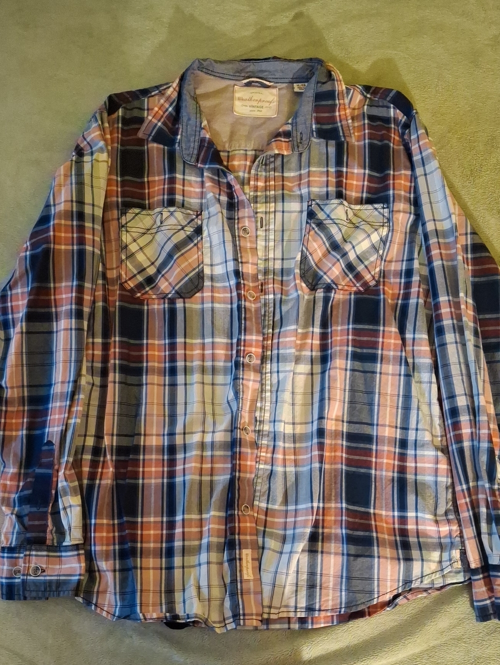 Weatherproof Plaid Button-Down Shirt - Blue & Orange